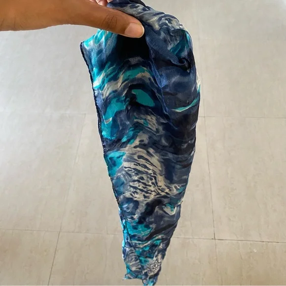 Zara Marbled Blue print silk scarf can be used as scarf or top. - Picture 4 of 4